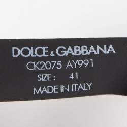Pre Owned Dolce & Gabbana Black Leather Logo Twist Buckle Combat Boots Size 41