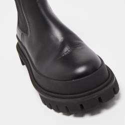 Pre Owned Dolce & Gabbana Black Leather Logo Twist Buckle Combat Boots Size 41