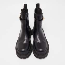 Pre Owned Dolce & Gabbana Black Leather Logo Twist Buckle Combat Boots Size 41