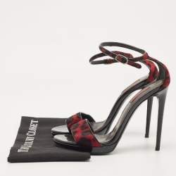 Dolce & Gabbana Black/Red Leopard Print Calf Hair Ankle Strap Sandals Size 40