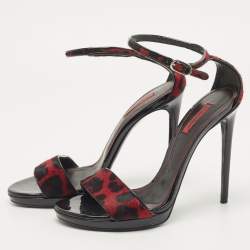 Dolce & Gabbana Black/Red Leopard Print Calf Hair Ankle Strap Sandals Size 40