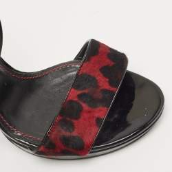 Dolce & Gabbana Black/Red Leopard Print Calf Hair Ankle Strap Sandals Size 40