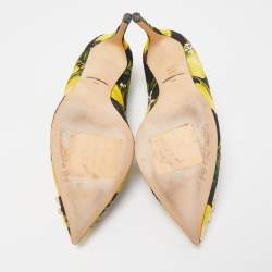 Pre Owned Dolce & Gabbana Tricolor Lemon Print Brocade Fabric Crystal Embellished Pumps Size 39.5