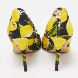 Pre Owned Dolce & Gabbana Tricolor Lemon Print Brocade Fabric Crystal Embellished Pumps Size 39.5
