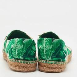 Dolce & Gabbana Green/White Floral Print Satin Embellished Espadrille Flats Size 40