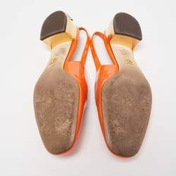 Pre Owned Dolce & Gabbana Orange Patent Leather DG Block Heel Slingback Pumps Size 39