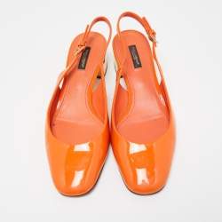 Pre Owned Dolce & Gabbana Orange Patent Leather DG Block Heel Slingback Pumps Size 39