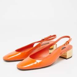 Pre Owned Dolce & Gabbana Orange Patent Leather DG Block Heel Slingback Pumps Size 39