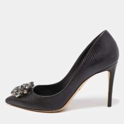 Pre Owned Dolce & Gabbana Black Lizard Embossed Leather Embellished Pumps Size 39