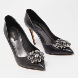 Pre Owned Dolce & Gabbana Black Lizard Embossed Leather Embellished Pumps Size 39