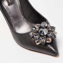 Pre Owned Dolce & Gabbana Black Lizard Embossed Leather Embellished Pumps Size 39