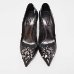 Pre Owned Dolce & Gabbana Black Lizard Embossed Leather Embellished Pumps Size 39