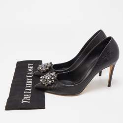 Pre Owned Dolce & Gabbana Black Lizard Embossed Leather Embellished Pumps Size 39