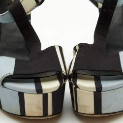 Dolce & Gabbana Tri Color Printed Fabric T-Strap Wedge Sandals Size 39.5