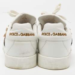 Pre Owned Dolce & Gabbana White Leather Studded Crown Portofino Sneakers Size 38