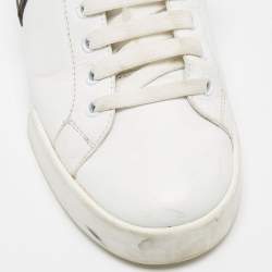 Pre Owned Dolce & Gabbana White Leather Studded Crown Portofino Sneakers Size 38