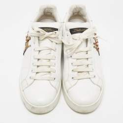 Pre Owned Dolce & Gabbana White Leather Studded Crown Portofino Sneakers Size 38