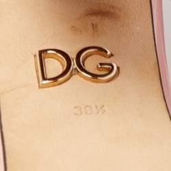 Pre Owned Dolce & Gabbana Two Tone Leather and Raffia DG Heart Ankle Strap Sandals Size 38.5