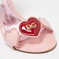 Pre Owned Dolce & Gabbana Two Tone Leather and Raffia DG Heart Ankle Strap Sandals Size 38.5