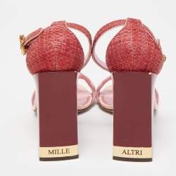 Pre Owned Dolce & Gabbana Two Tone Leather and Raffia DG Heart Ankle Strap Sandals Size 38.5