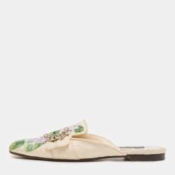 Pre Owned Dolce & Gabbana Cream Floral Print Fabric Flat Mules Size 39