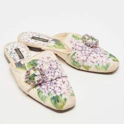 Pre Owned Dolce & Gabbana Cream Floral Print Fabric Flat Mules Size 39