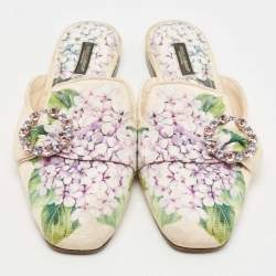 Pre Owned Dolce & Gabbana Cream Floral Print Fabric Flat Mules Size 39
