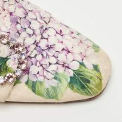 Pre Owned Dolce & Gabbana Cream Floral Print Fabric Flat Mules Size 39