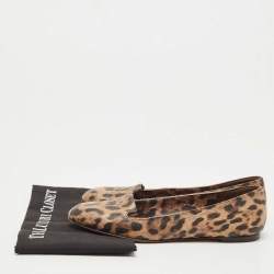 Dolce & Gabbana Beige/Brown Coated Canvas Leopard Printed Smoking Slipper Size 39.5