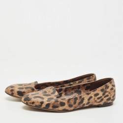 Dolce & Gabbana Beige/Brown Coated Canvas Leopard Printed Smoking Slipper Size 39.5