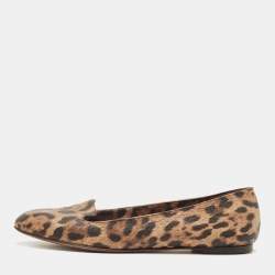 Dolce & Gabbana Beige/Brown Coated Canvas Leopard Printed Smoking Slipper Size 39.5