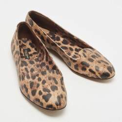 Dolce & Gabbana Beige/Brown Coated Canvas Leopard Printed Smoking Slipper Size 39.5