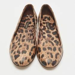 Dolce & Gabbana Beige/Brown Coated Canvas Leopard Printed Smoking Slipper Size 39.5
