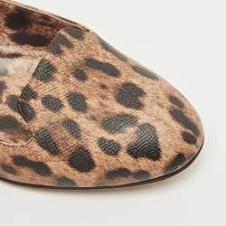 Dolce & Gabbana Beige/Brown Coated Canvas Leopard Printed Smoking Slipper Size 39.5
