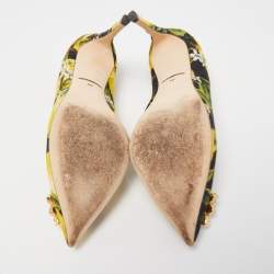 Pre Owned Dolce & Gabbana Multicolor Brocade Fabric Floral Print  Crystal Embellished Pumps Size 36.5