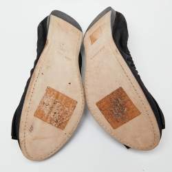 Pre Owned Dolce & Gabbana Black Suede Crystal Embellished Bow Scrunch Ballet Flats Size 36
