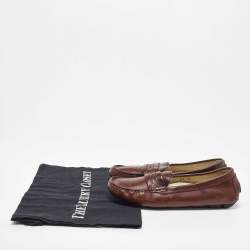 Pre Owned Dolce & Gabbana Brown Leather Slip On Loafers Size 34