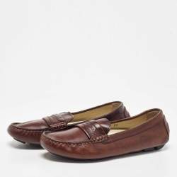 Pre Owned Dolce & Gabbana Brown Leather Slip On Loafers Size 34