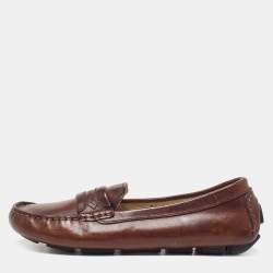Pre Owned Dolce & Gabbana Brown Leather Slip On Loafers Size 34