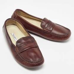 Pre Owned Dolce & Gabbana Brown Leather Slip On Loafers Size 34