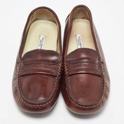 Pre Owned Dolce & Gabbana Brown Leather Slip On Loafers Size 34