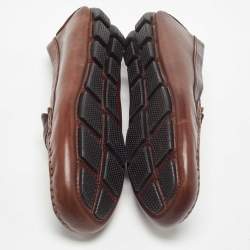 Pre Owned Dolce & Gabbana Brown Leather Slip On Loafers Size 34