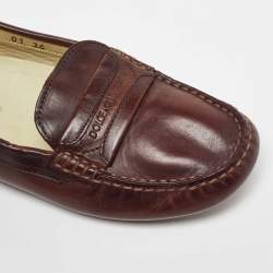 Pre Owned Dolce & Gabbana Brown Leather Slip On Loafers Size 34