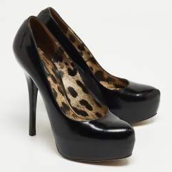 Pre Owned Dolce & Gabbana Black Patent Leather Platform Pumps Size 37.5