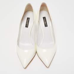 Pre Owned Dolce and Gabbana White Patent Leather Pointed Toe Pumps Size 36.5