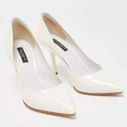 Pre Owned Dolce and Gabbana White Patent Leather Pointed Toe Pumps Size 36.5