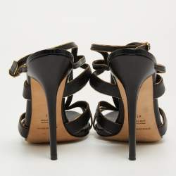 Pre Owned Dolce & Gabbana Black Lizard Embossed Leather T Strap Sandals Size 41 