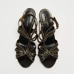 Pre Owned Dolce & Gabbana Black Lizard Embossed Leather T Strap Sandals Size 41 