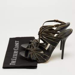 Pre Owned Dolce & Gabbana Black Lizard Embossed Leather T Strap Sandals Size 41 