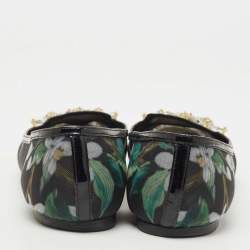 Pre Owned Dolce & Gabbana Black/Green Printed Mesh Embellished Ballet Flats Size 41